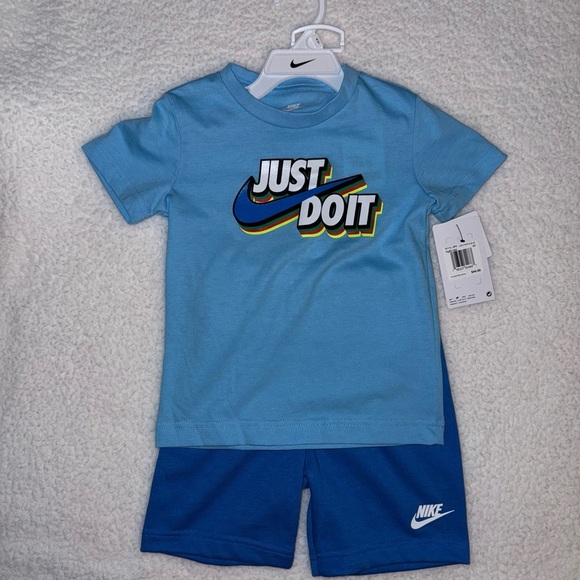 NWT Nike Blue Just Do It T-Shirt and Shorts Set, Size 4T - Picture 1 of 2